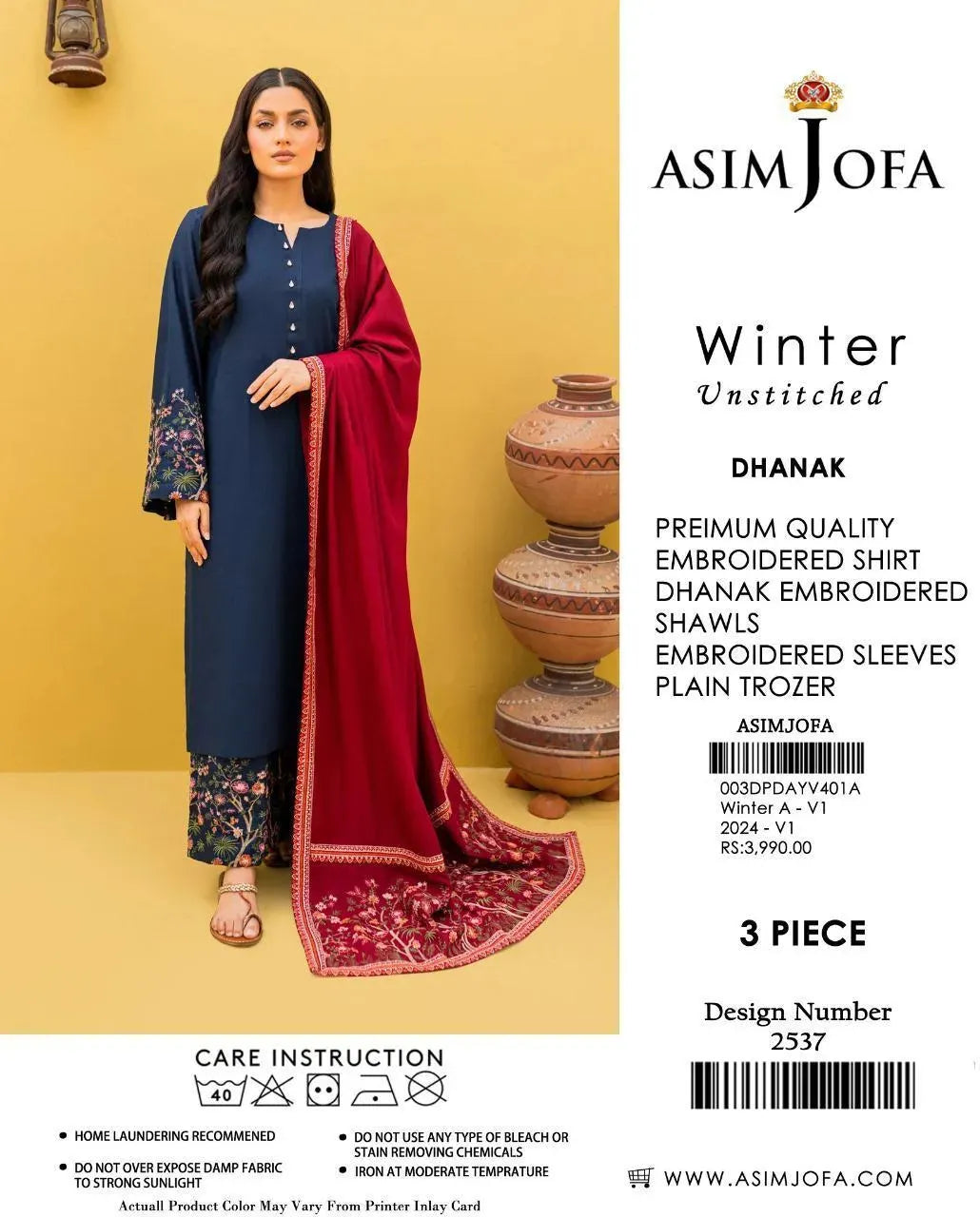 Unstitched 3-Piece Dhanak Suit Blue Embroidered