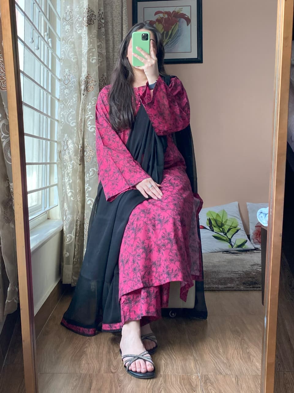 3 PIECE STITCHED LAWN PRINTED DRESS WITH PLAZO