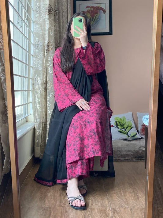 3 PIECE STITCHED LAWN PRINTED DRESS WITH PLAZO
