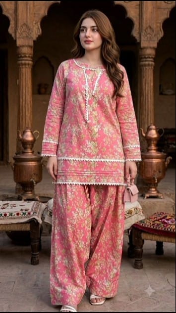 3 PIECE STITCHED Linen PRINTED DRESS