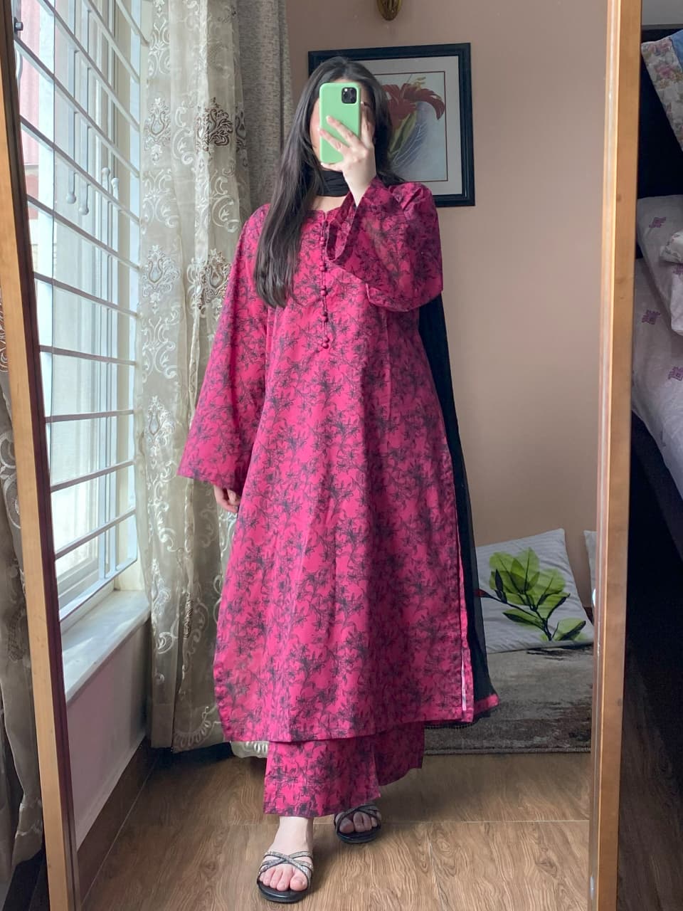 3 PIECE STITCHED LAWN PRINTED DRESS WITH PLAZO