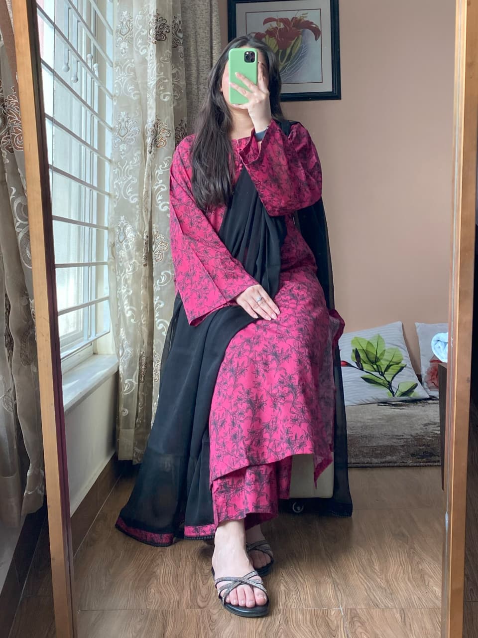 3 PIECE STITCHED LAWN PRINTED DRESS WITH PLAZO