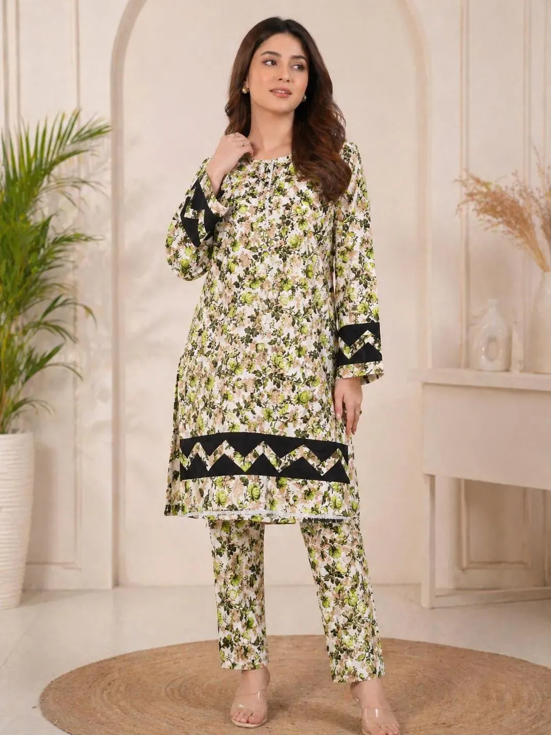 Cotton Printed Kurta Trouser Set Large Multicolor
