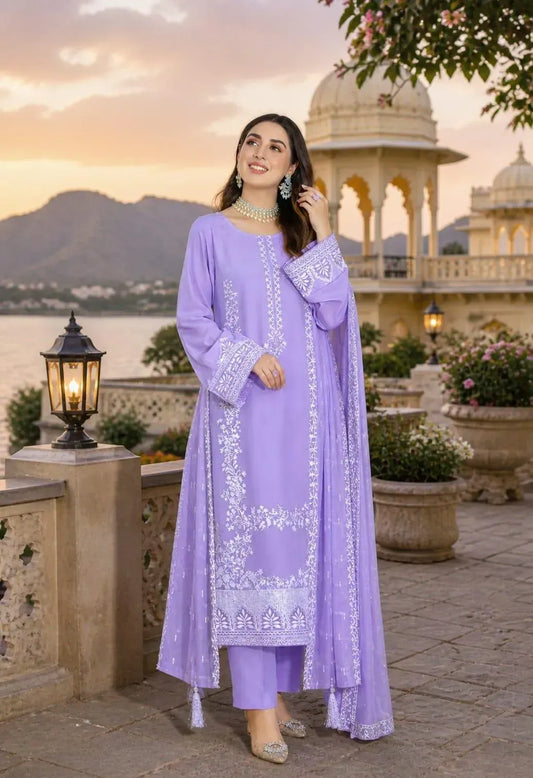 Purple Embroidered Lawn 3Pcs Set for Women Purple Embroidered Lawn 3Pcs Set for Women thumbnail 1 Purple Embroidered Lawn 3Pcs Set for Women thumbnail 2 1/2View