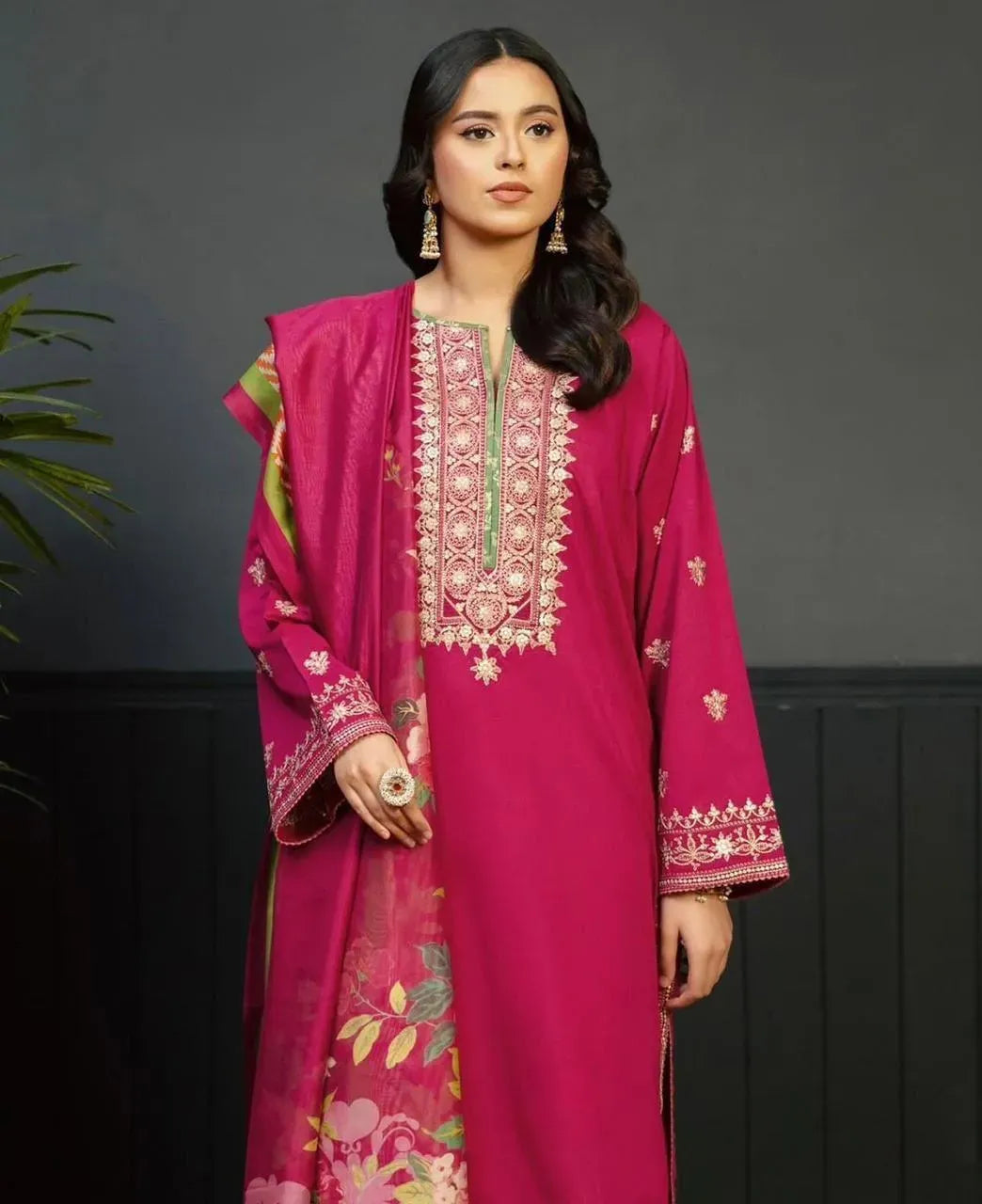 Pink Embroidered Lawn 3Pcs Set for Women