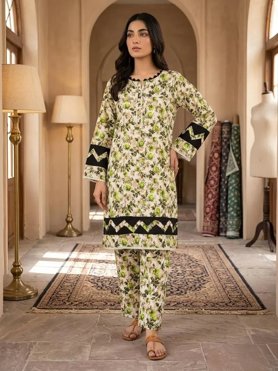 Cotton Printed Kurta Trouser Set Large Multicolor