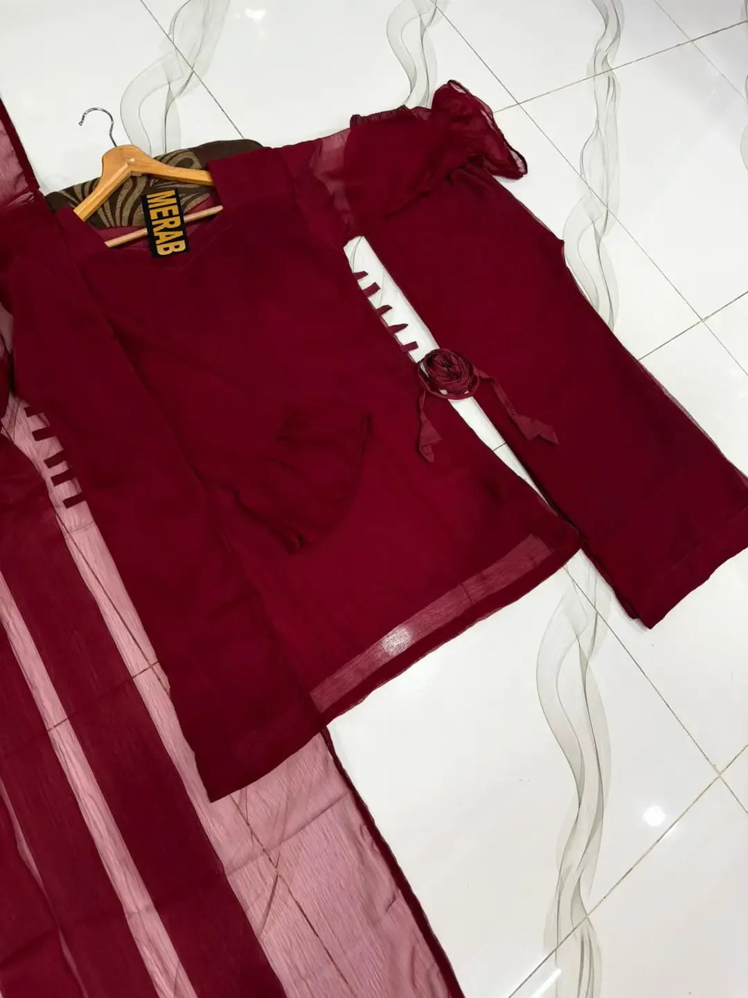 3 Pcs Women's Stitched Chiffon Plain Suit