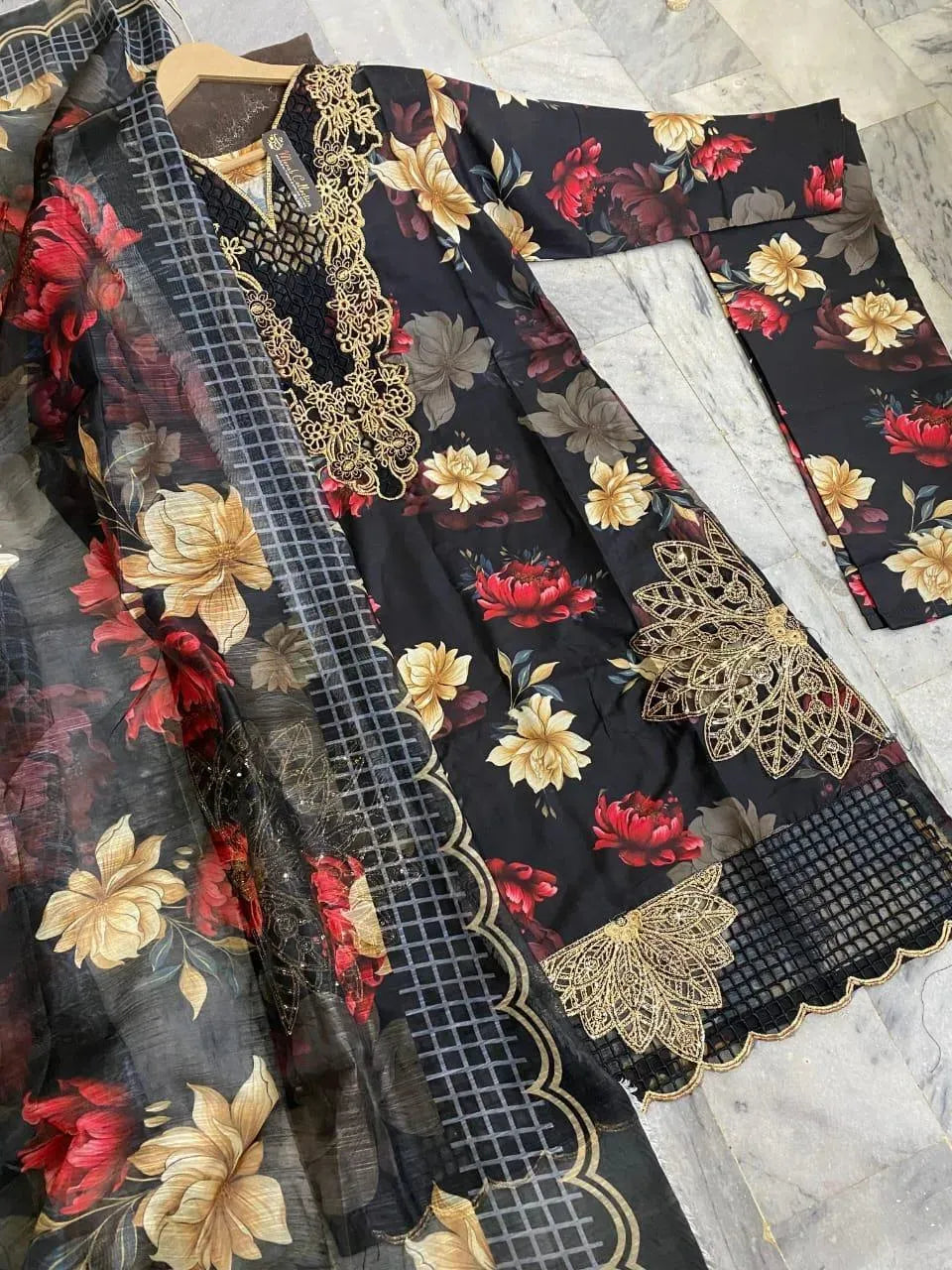 Black Floral 3-Piece Pakistani Suit