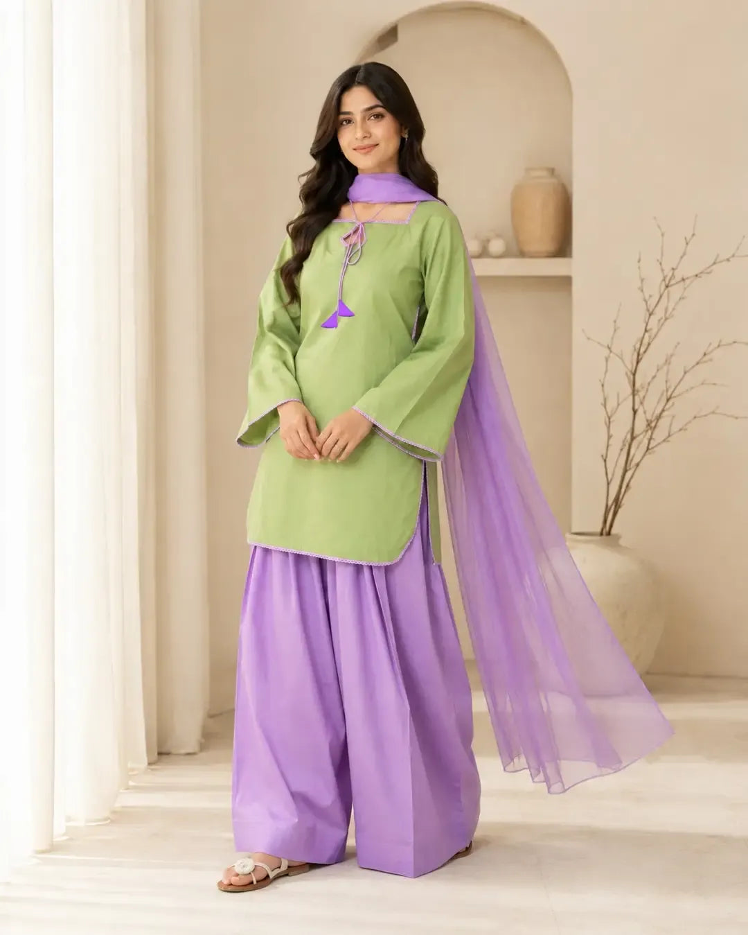 Trending Purple Farshi Shalwar 3 Piece Suit