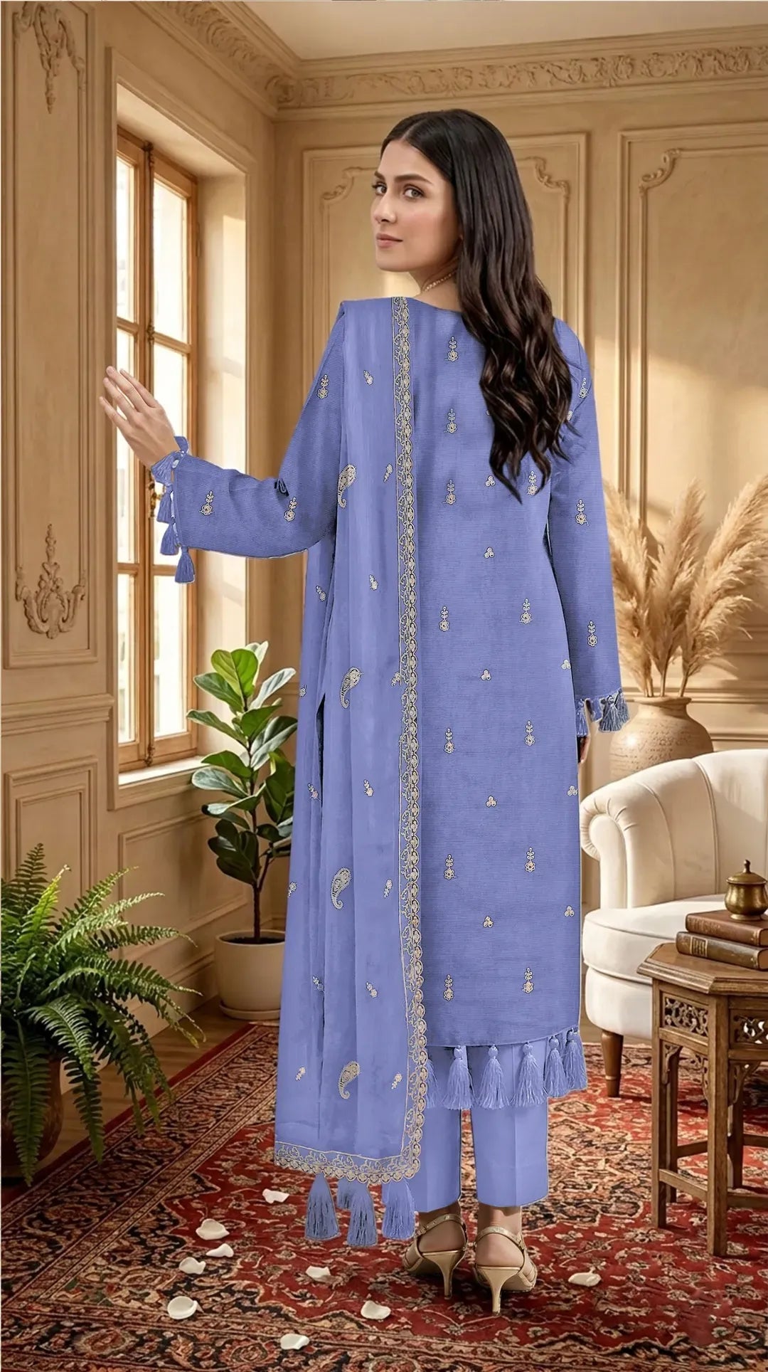 3 Pcs Women's Unstitched Embroidered Suit
