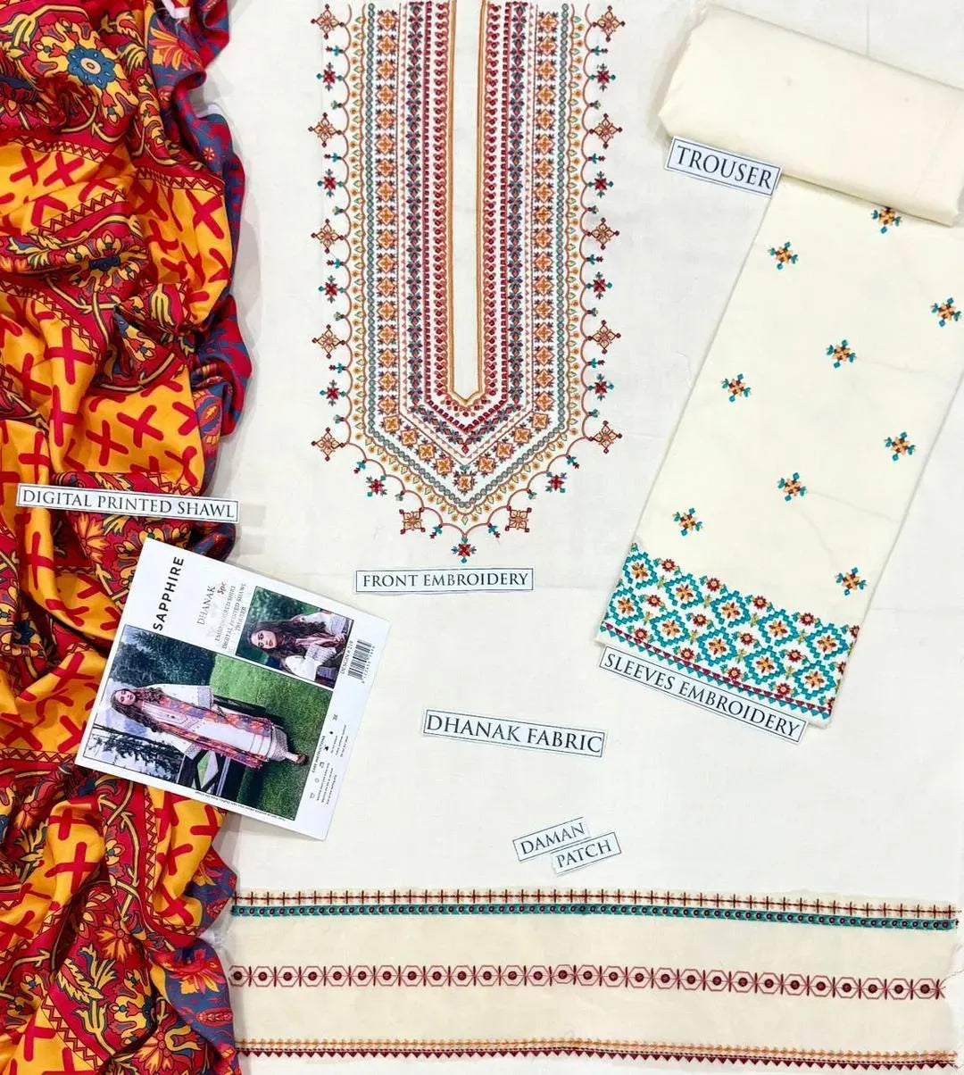 Off White Embroidered Lawn 3Pcs Set