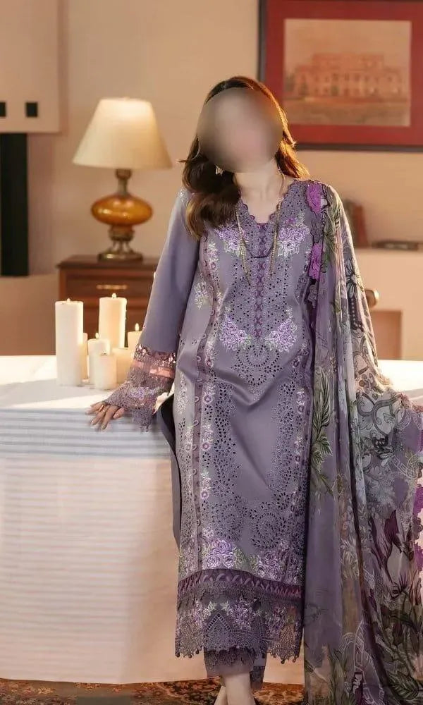 Purple Embroidered 3Pcs Women Suit Set for Eid Party Wear