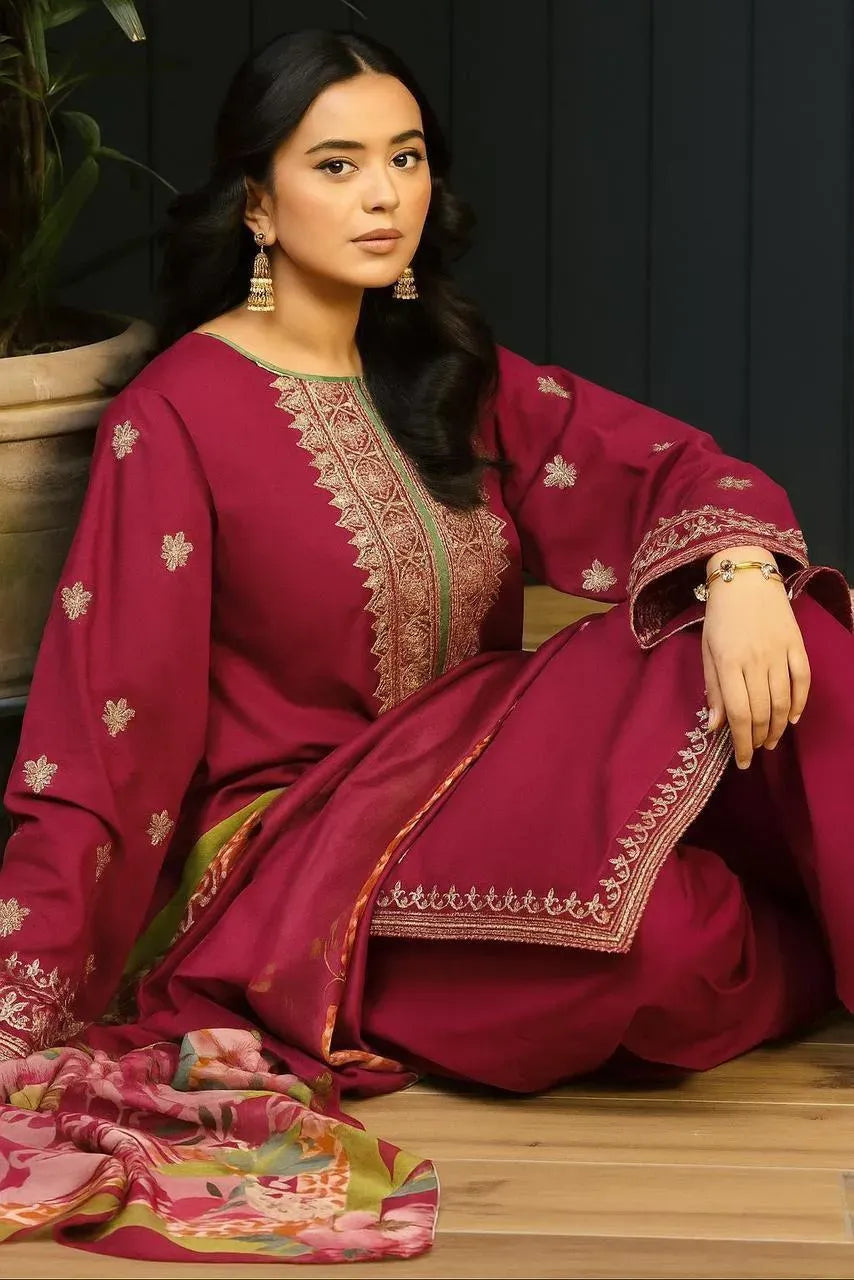 Pink Embroidered Lawn 3Pcs Set for Women