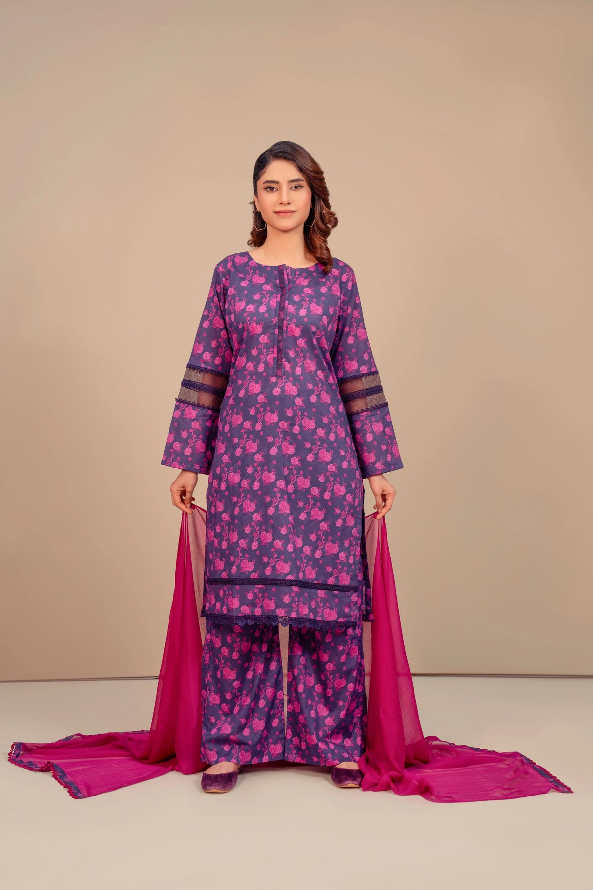 3 PIECE STITCHED LAWN PRINTED DRESS