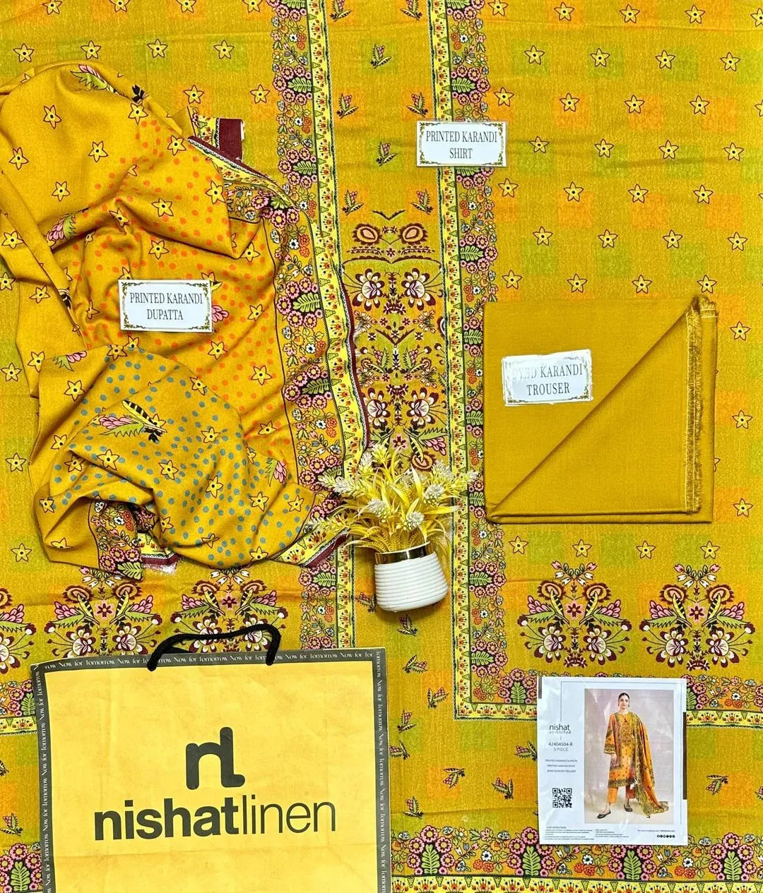 Golden Floral Printed 3-Piece