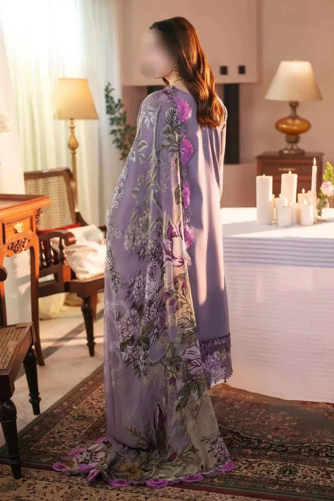 Purple Embroidered 3Pcs Women Suit Set for Eid Party Wear