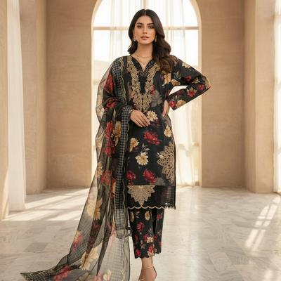 Black Floral 3-Piece Pakistani Suit