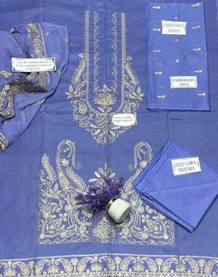 3 Pcs Women's Unstitched Embroidered Suit