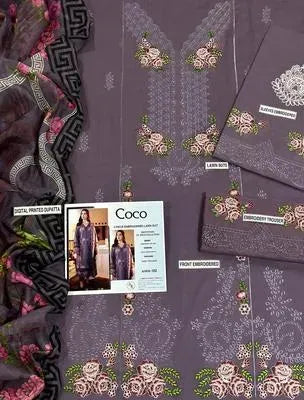 Purple Embroidered 3Pcs Women Suit Set for Eid Party Wear